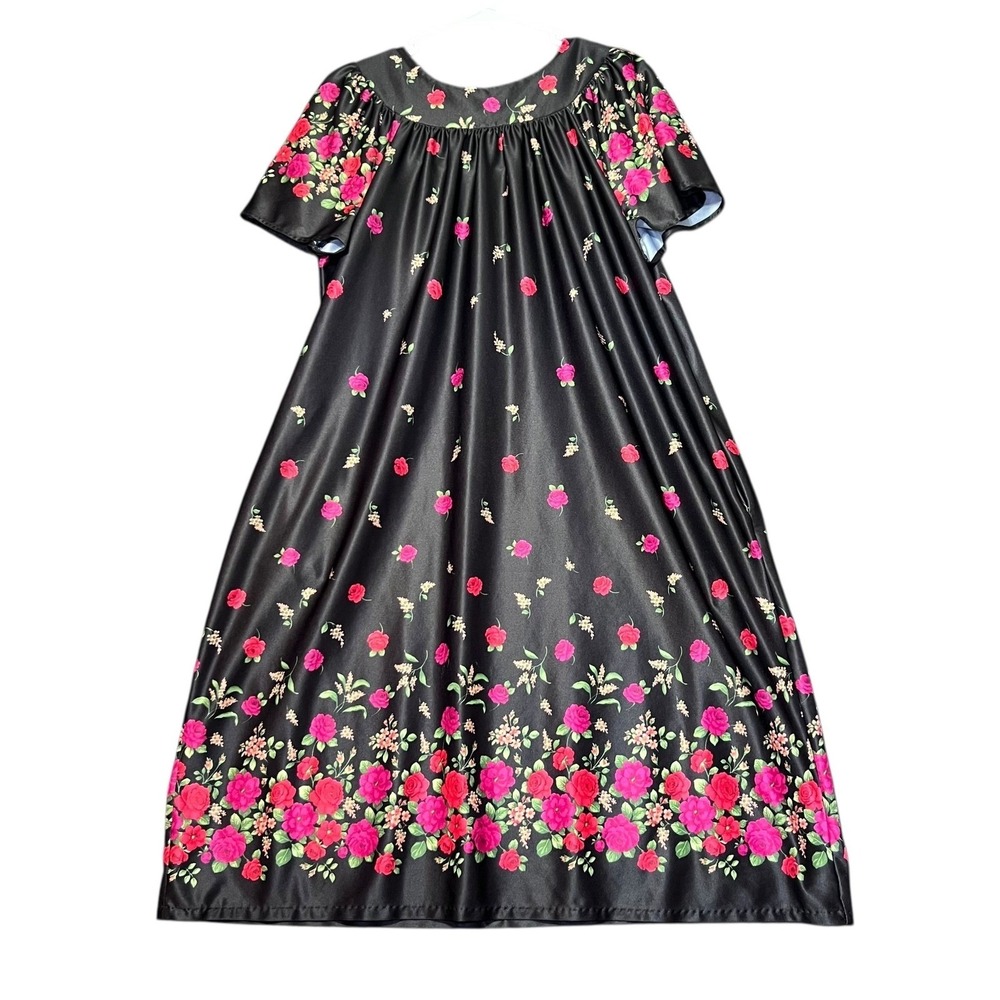 Anthony Richards Womens Size 1X Nightgown Black Red Floral MuuMuu House Gown - Picture 3 of 14